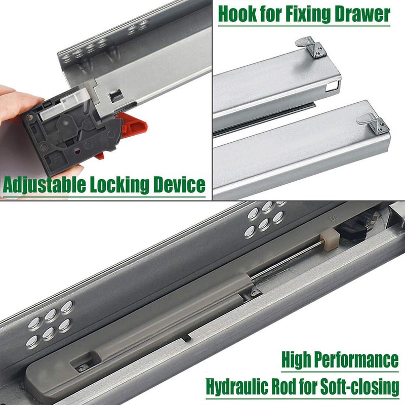 OCG Full Extension Undermount Drawer Slides 18 inch (1 Pair), Soft Close Concealed Drawer Runners, Come with Mounting Screws and Brackets - Image 5